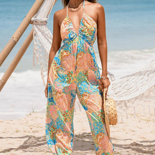 Glamora Halter Jumpsuit with Pockets – Wide Leg & Adjustable Straps